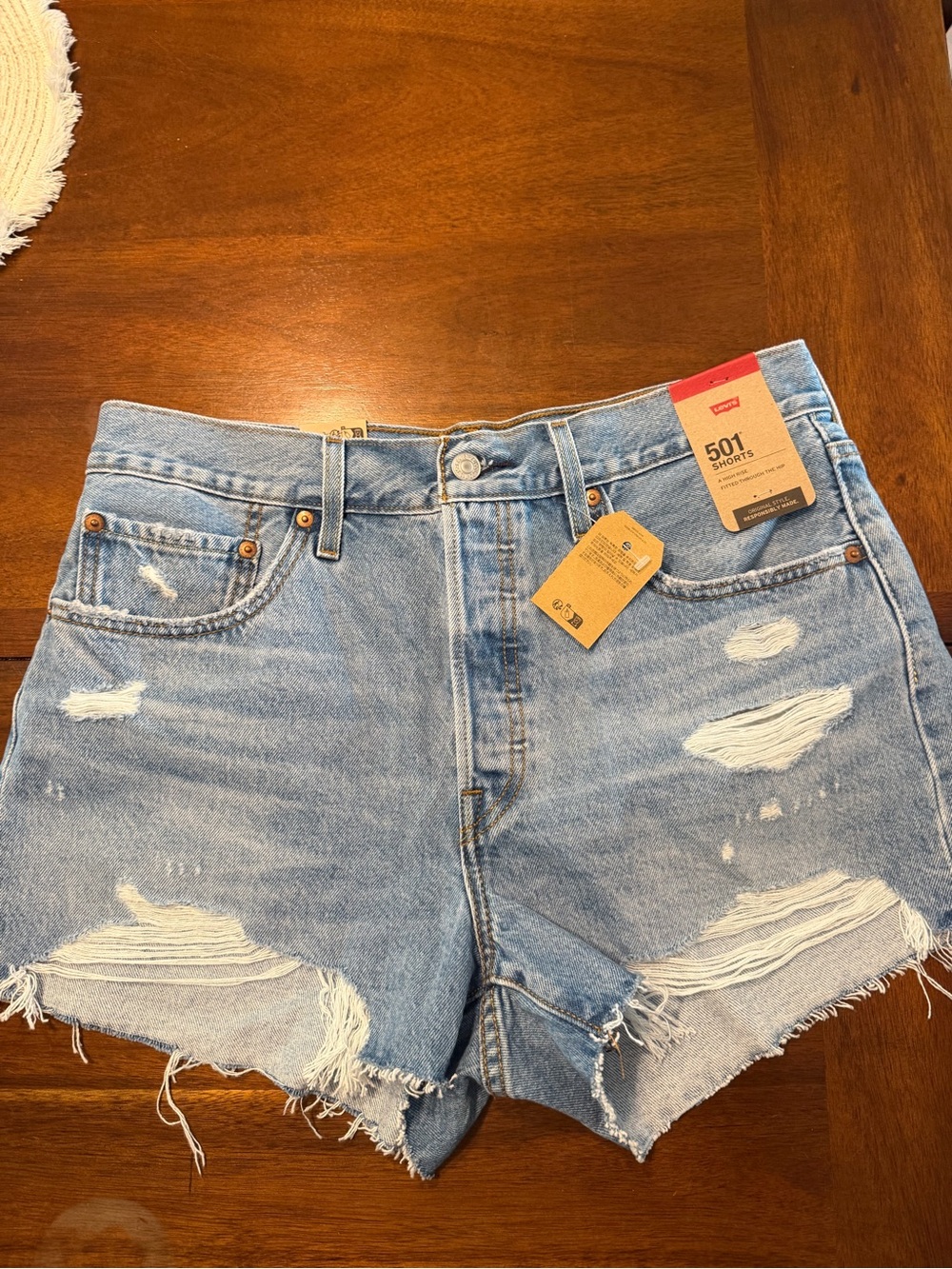 Levi's Light Blue Distressed 501 Jean Shorts